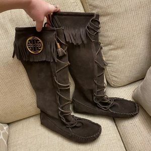 NWOT Tory Burch Brown Leather Moccasin Boots